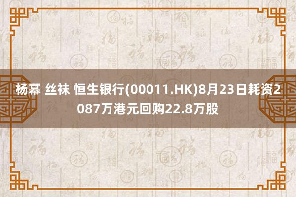 杨幂 丝袜 恒生银行(00011.HK)8月23日耗资2087万港元回购22.8万股